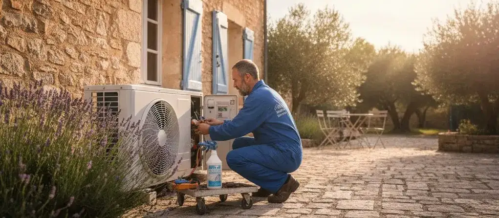 Technicien expert réalisant la maintenance d'une pompe à chaleur en 2026 pour optimiser les économies d'énergie